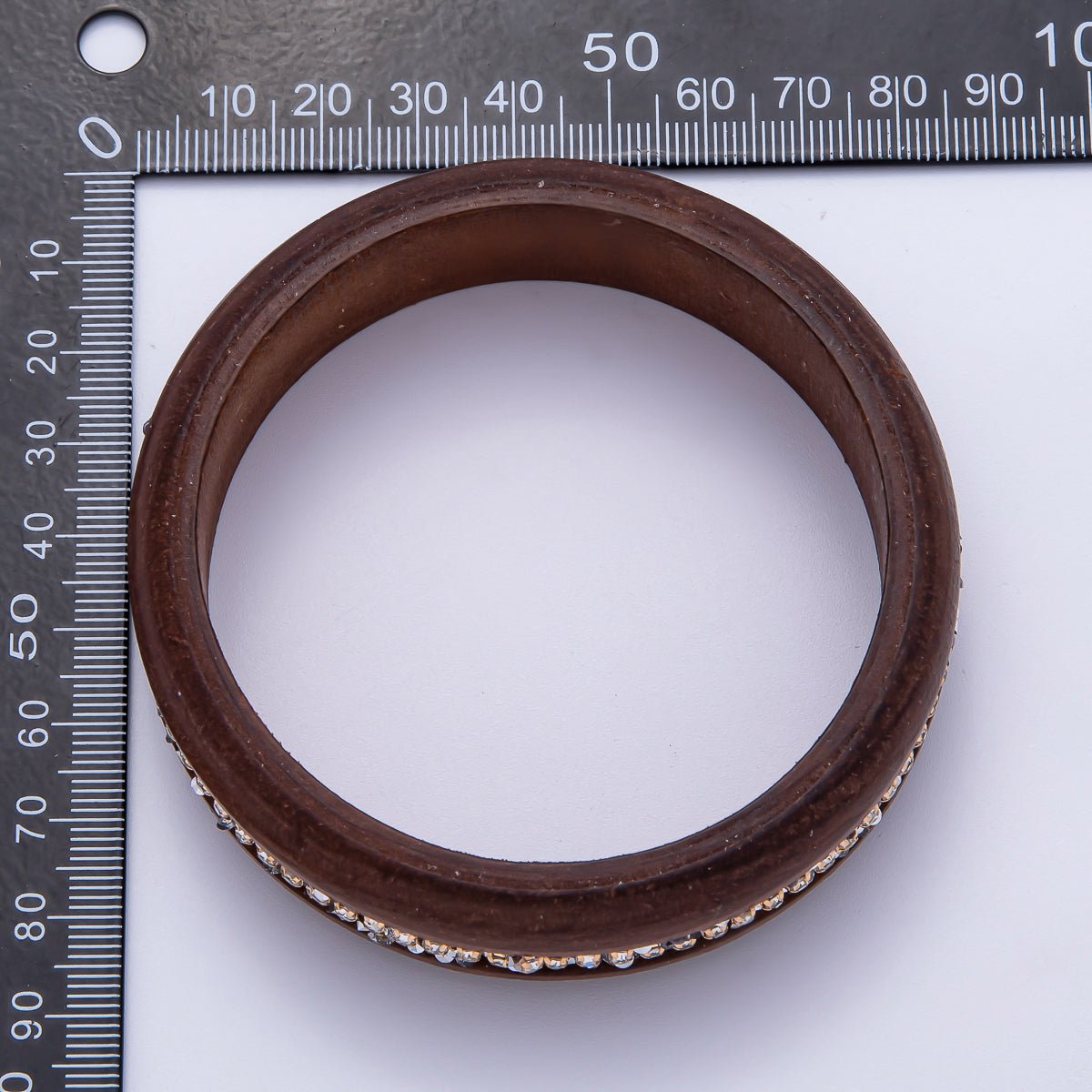 Micro Paved CZ Cluster Wood Bangle Bracelet in Black, Brown, Green, Latte | WA-04289 - WA-04292