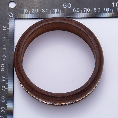 Micro Paved CZ Cluster Wood Bangle Bracelet in Black, Brown, Green, Latte | WA-04289 - WA-04292