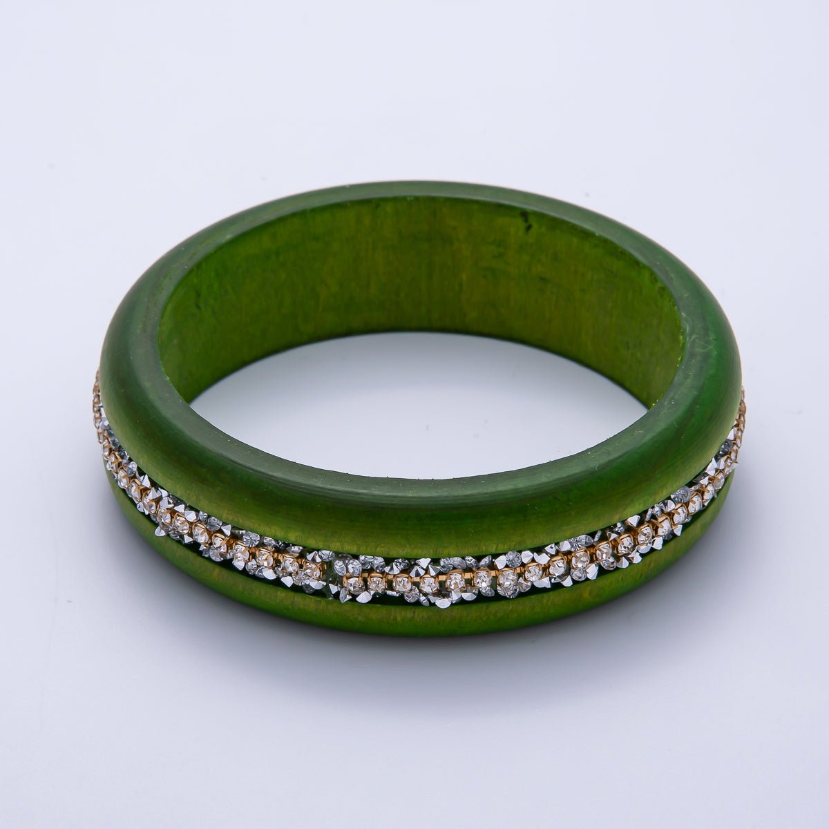 Micro Paved CZ Cluster Wood Bangle Bracelet in Black, Brown, Green, Latte | WA-04289 - WA-04292