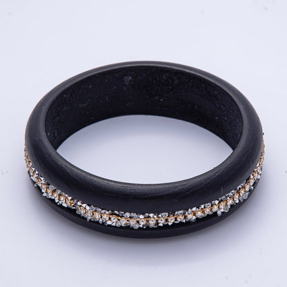 Micro Paved CZ Cluster Wood Bangle Bracelet in Black, Brown, Green, Latte | WA-04289 - WA-04292