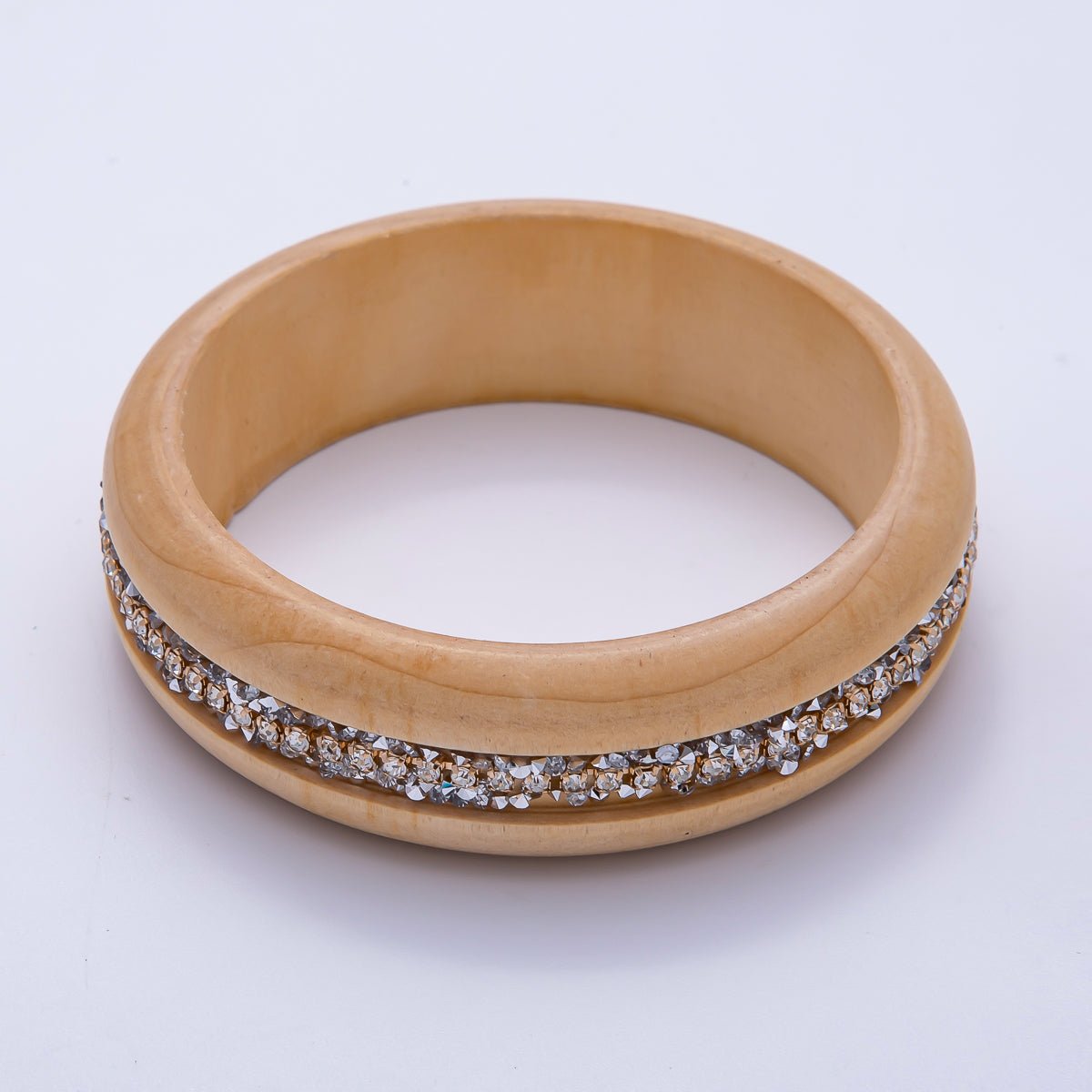 Micro Paved CZ Cluster Wood Bangle Bracelet in Black, Brown, Green, Latte | WA-04289 - WA-04292