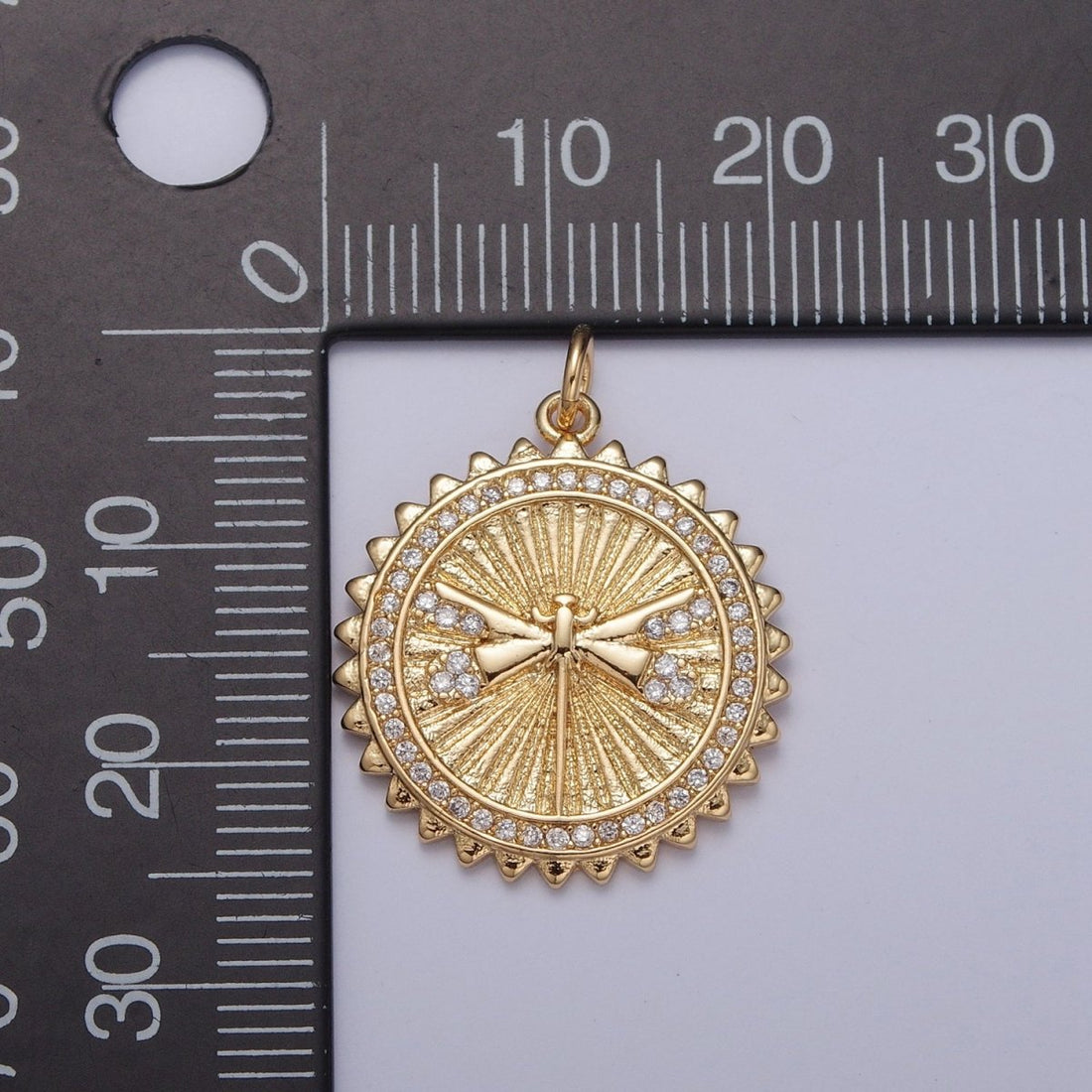 Micro Paved CZ Dragonfly Insect Textured Round Charm | X-109