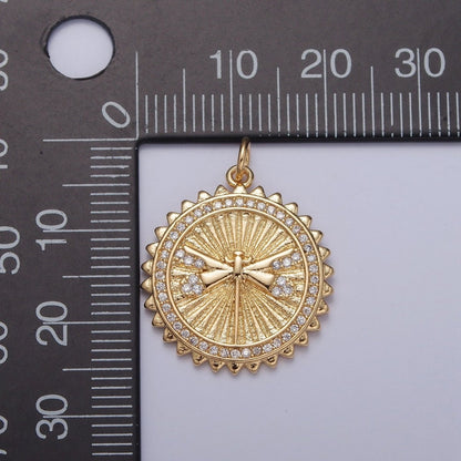 Micro Paved CZ Dragonfly Insect Textured Round Charm | X-109
