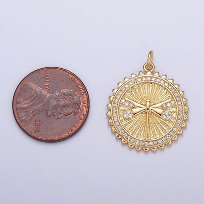 Micro Paved CZ Dragonfly Insect Textured Round Charm | X-109
