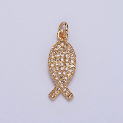 Micro Paved CZ Fish Outline Gold Charm For Ocean Lake Jewelry Making | X-239
