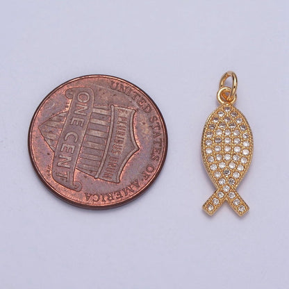 Micro Paved CZ Fish Outline Gold Charm For Ocean Lake Jewelry Making | X-239