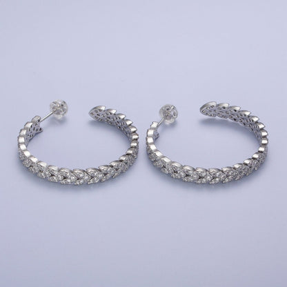 Micro Paved CZ Gold Wreath Paddy Heart Statement C Shaped Hoops Stud Earrings | AE1087