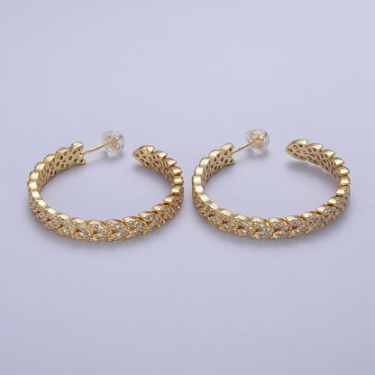 Micro Paved CZ Gold Wreath Paddy Heart Statement C Shaped Hoops Stud Earrings | AE1087