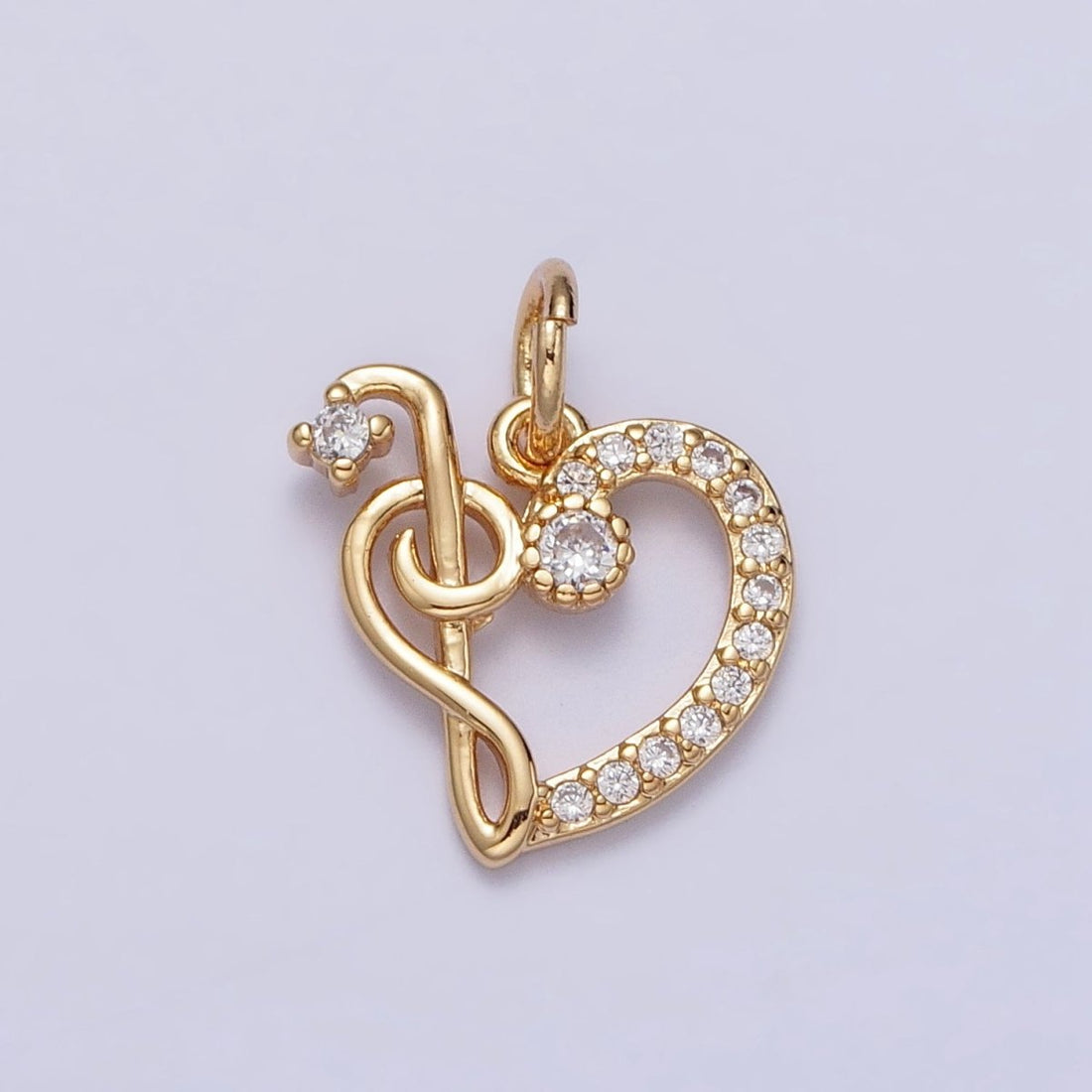 Micro Paved CZ Heart Musical Note G Treble Clef Charm in Gold &amp; Silver | AC181