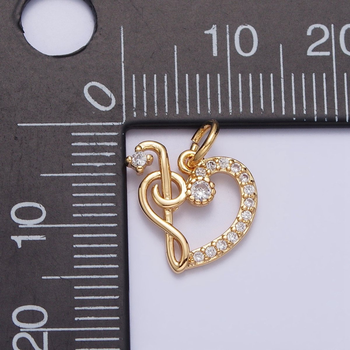 Micro Paved CZ Heart Musical Note G Treble Clef Charm in Gold &amp; Silver | AC181