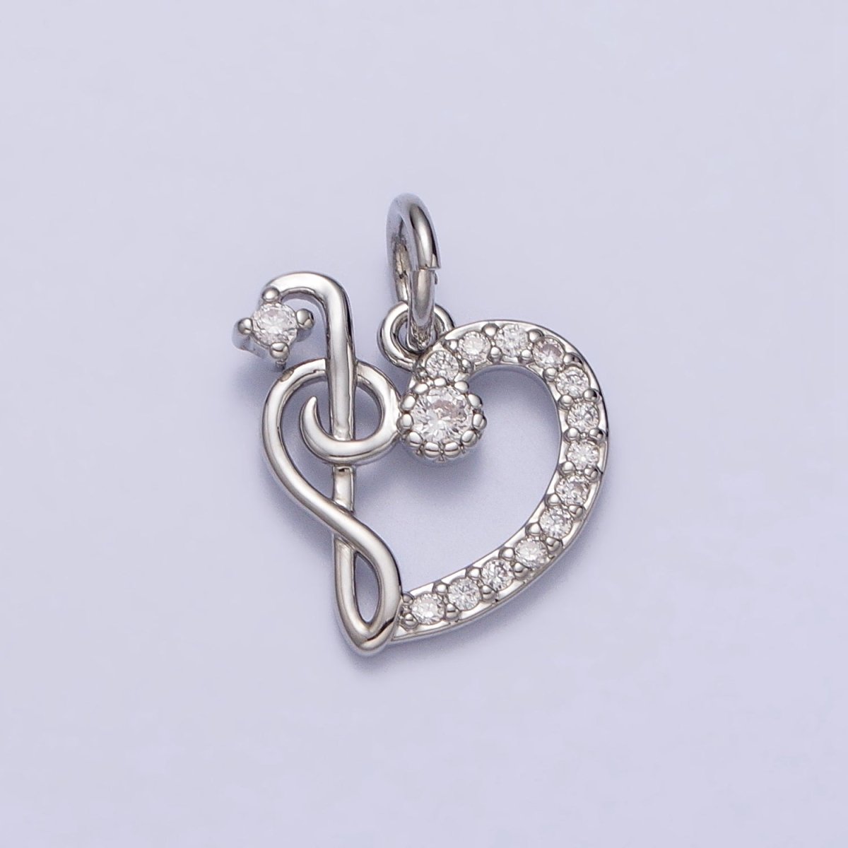 Micro Paved CZ Heart Musical Note G Treble Clef Charm in Gold &amp; Silver | AC181