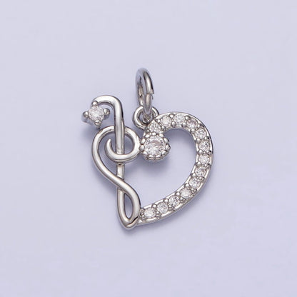 Micro Paved CZ Heart Musical Note G Treble Clef Charm in Gold &amp; Silver | AC181