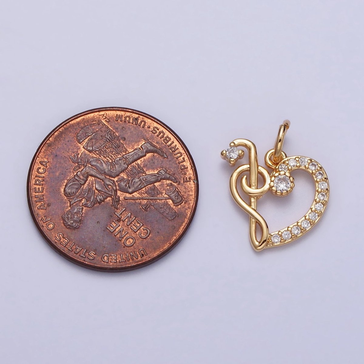 Micro Paved CZ Heart Musical Note G Treble Clef Charm in Gold &amp; Silver | AC181