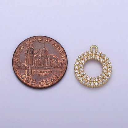 Micro Paved CZ Open Round Donut Gold Charm E-511