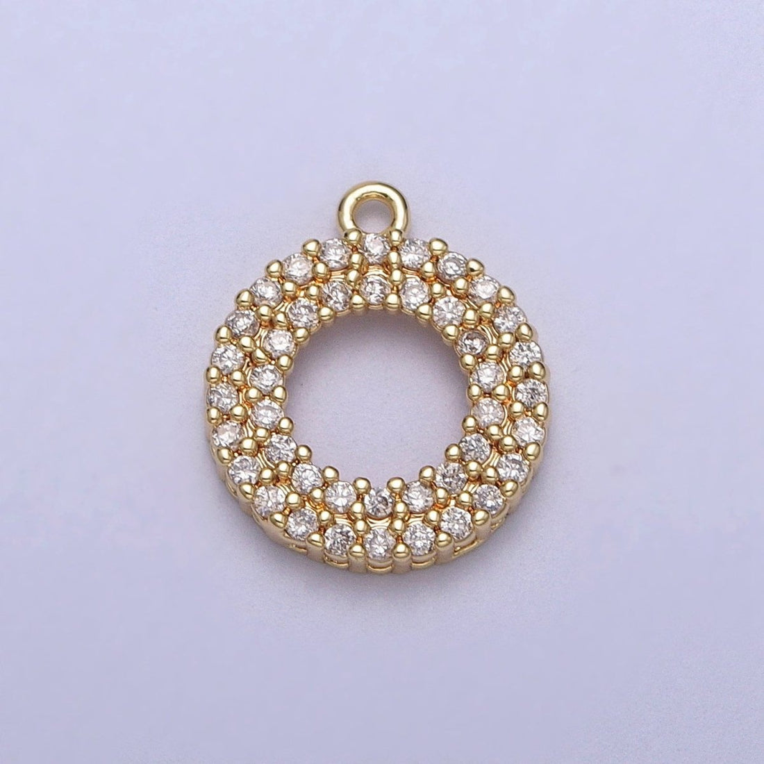 Micro Paved CZ Open Round Donut Gold Charm E-511