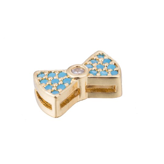 Micro Paved CZ / Turquoise Ribbon Bow Bead in Gold &amp; Silver | B-068