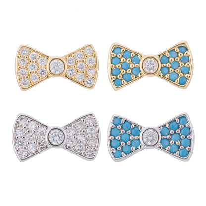 Micro Paved CZ / Turquoise Ribbon Bow Bead in Gold &amp; Silver | B-068