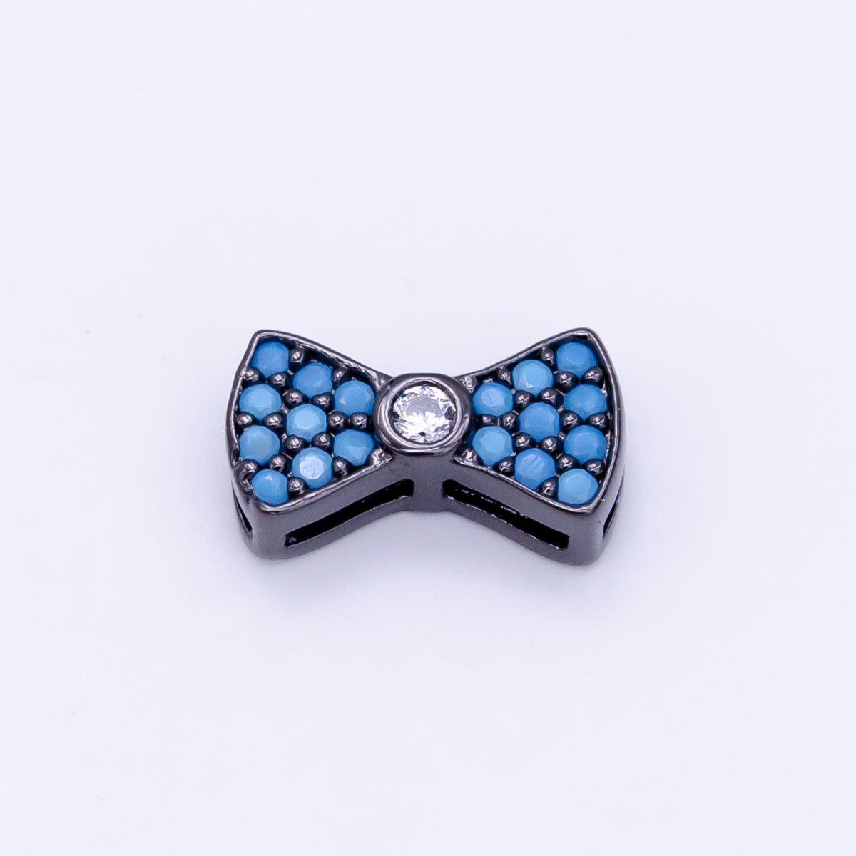 Micro Paved CZ / Turquoise Ribbon Bow Bead in Gold &amp; Silver | B-068