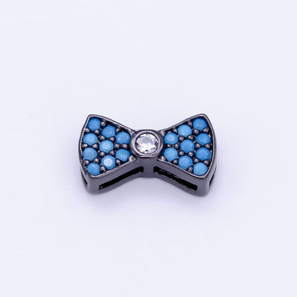 Micro Paved CZ / Turquoise Ribbon Bow Bead in Gold &amp; Silver | B-068