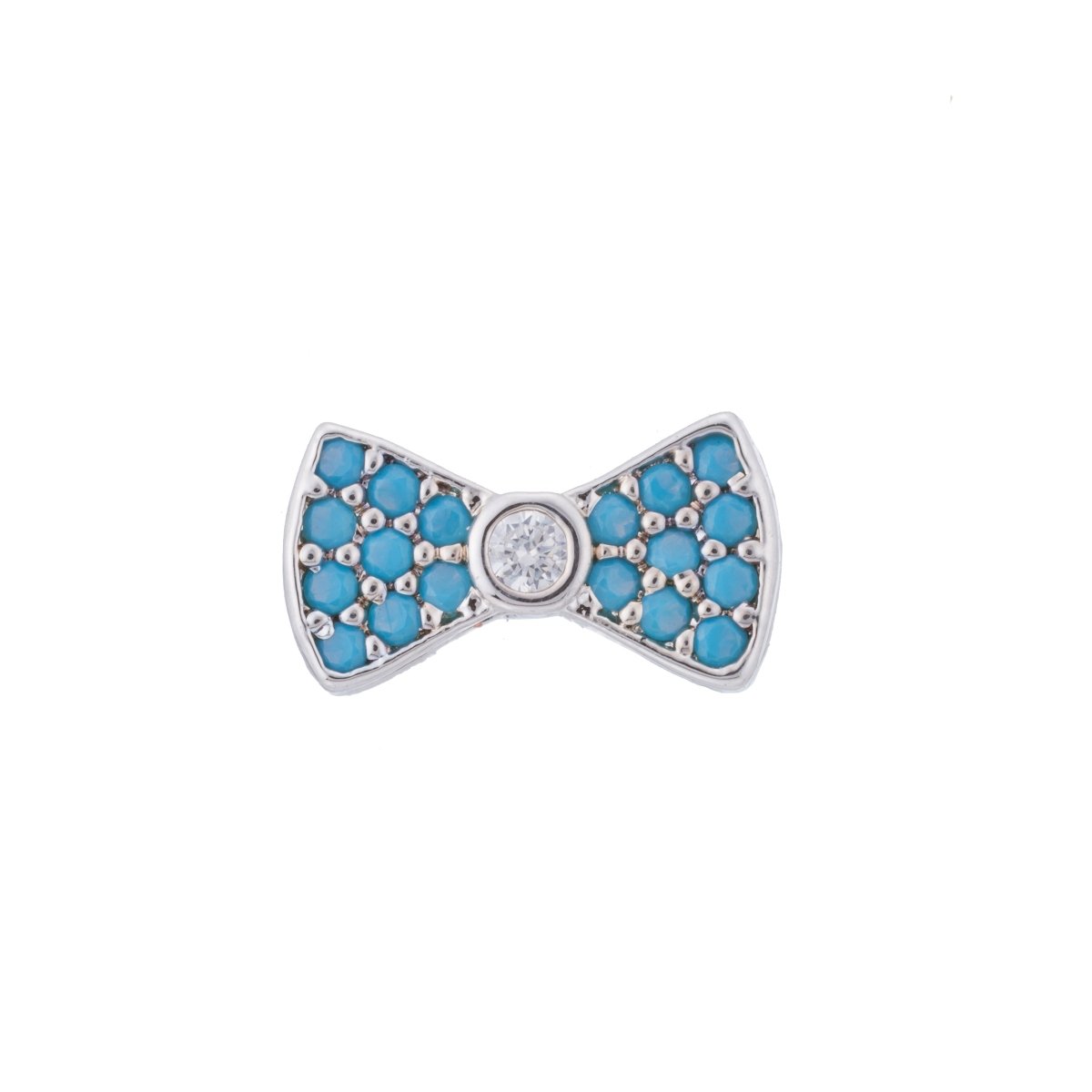 Micro Paved CZ / Turquoise Ribbon Bow Bead in Gold &amp; Silver | B-068