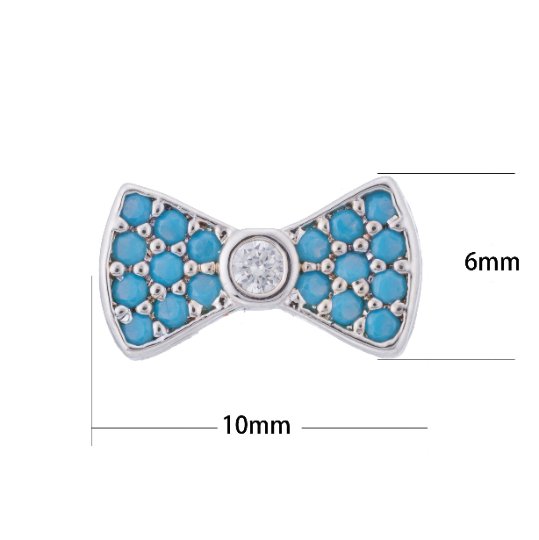 Micro Paved CZ / Turquoise Ribbon Bow Bead in Gold &amp; Silver | B-068