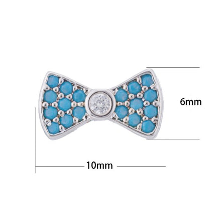 Micro Paved CZ / Turquoise Ribbon Bow Bead in Gold &amp; Silver | B-068
