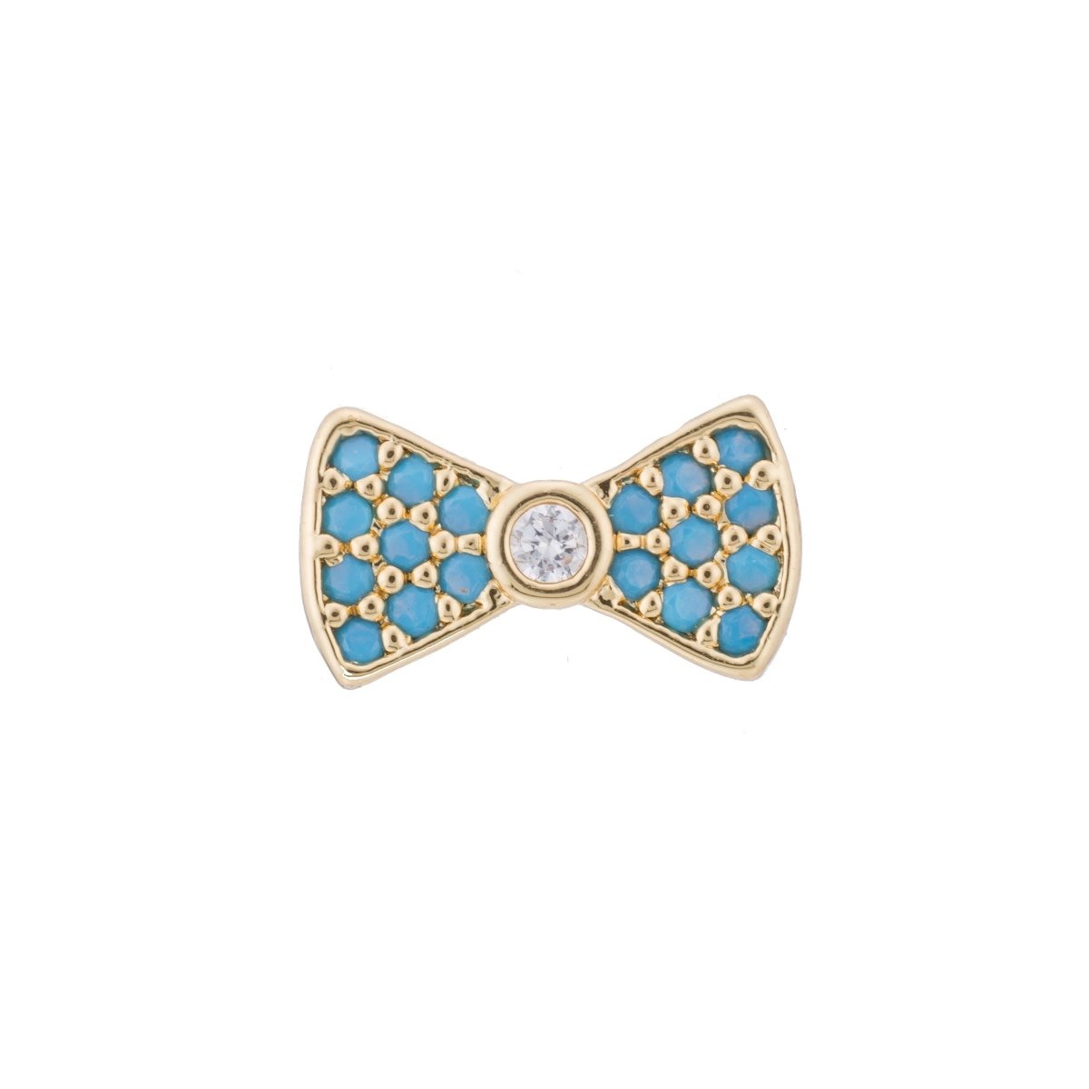 Micro Paved CZ / Turquoise Ribbon Bow Bead in Gold &amp; Silver | B-068