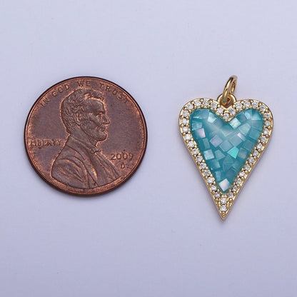 Micro Paved CZ White, Pink, Blue, Teal, Purple, Green Shell Opal Heart Love Charm | X702-X705 X707 X708