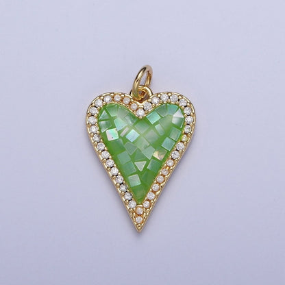 Micro Paved CZ White, Pink, Blue, Teal, Purple, Green Shell Opal Heart Love Charm | X702-X705 X707 X708