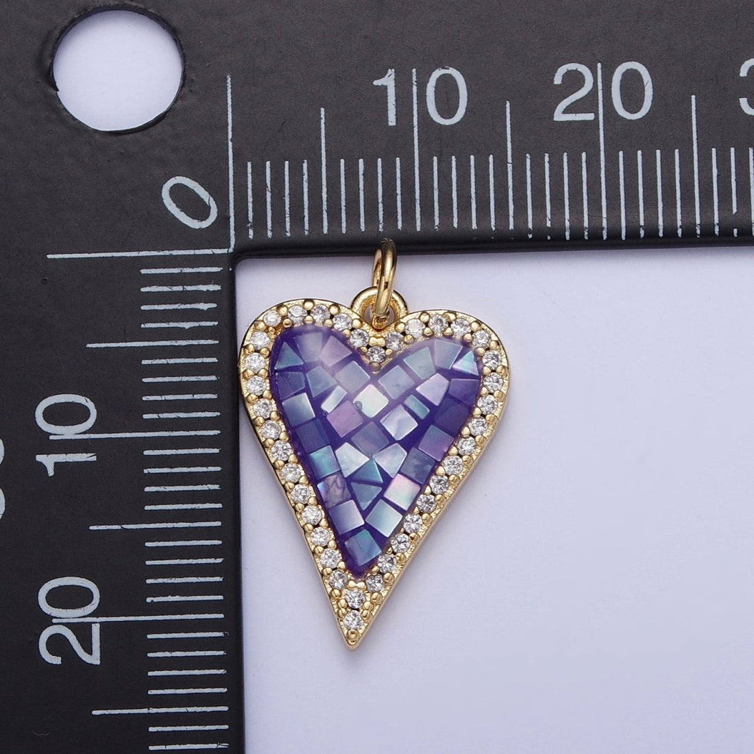 Micro Paved CZ White, Pink, Blue, Teal, Purple, Green Shell Opal Heart Love Charm | X702-X705 X707 X708
