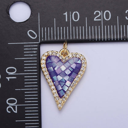 Micro Paved CZ White, Pink, Blue, Teal, Purple, Green Shell Opal Heart Love Charm | X702-X705 X707 X708