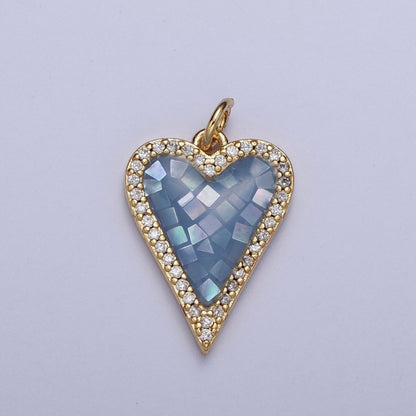 Micro Paved CZ White, Pink, Blue, Teal, Purple, Green Shell Opal Heart Love Charm | X702-X705 X707 X708