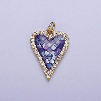 Micro Paved CZ White, Pink, Blue, Teal, Purple, Green Shell Opal Heart Love Charm | X702-X705 X707 X708