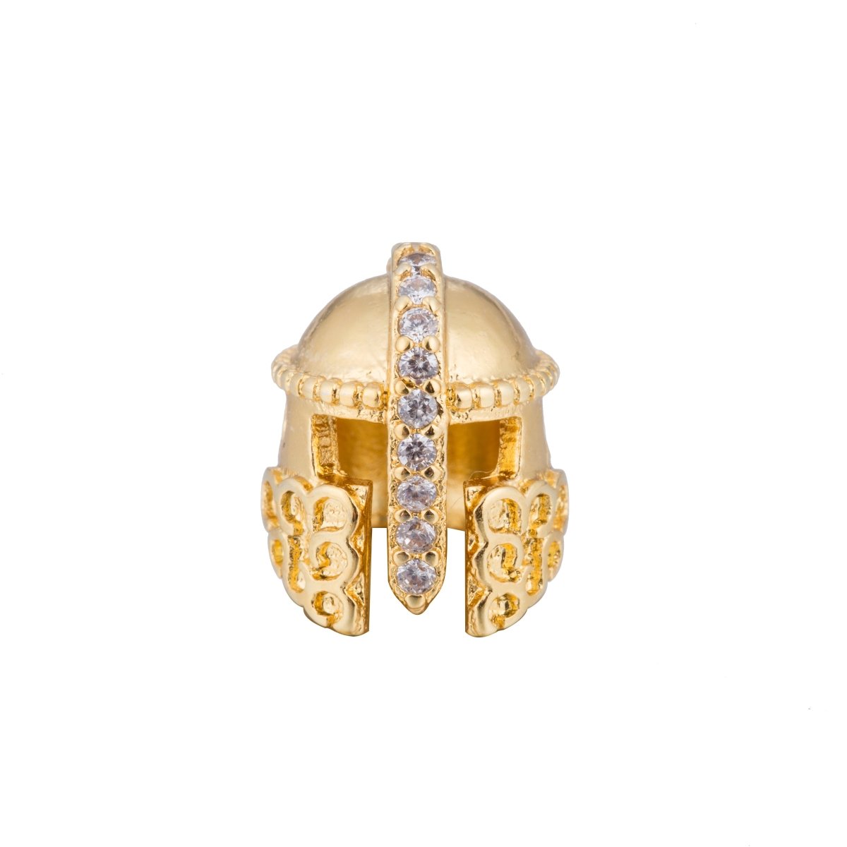 Micro Paved Gold / Silver Warrior Knight Masked Soldier Helmet Bead | B-072