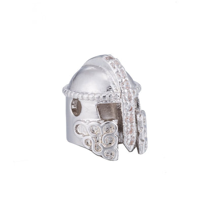 Micro Paved Gold / Silver Warrior Knight Masked Soldier Helmet Bead | B-072