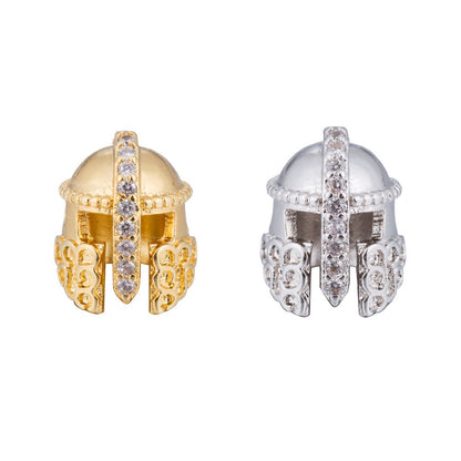 Micro Paved Gold / Silver Warrior Knight Masked Soldier Helmet Bead | B-072