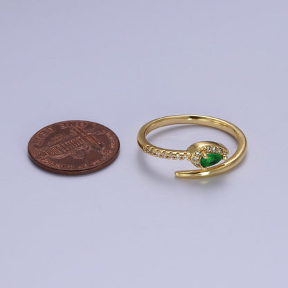 Micro Paved Green Teardrop CZ Minimalist Adjustable Ring | O-060