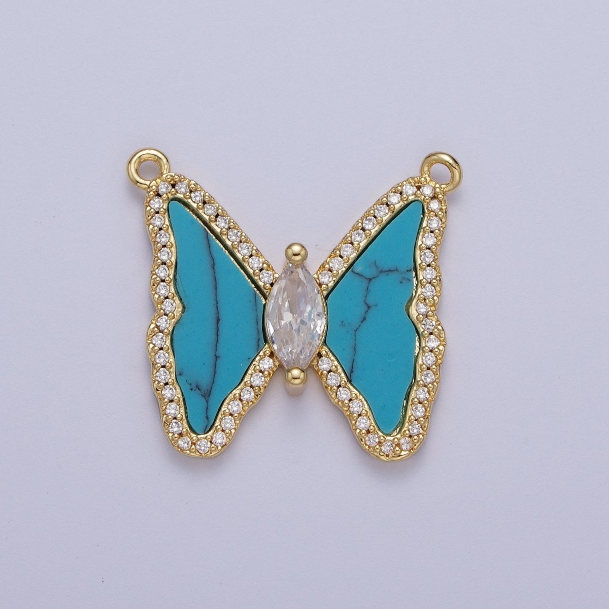 33mm Pink Quartz, Turquoise, Shell Pearl Micro Paved CZ Butterfly Connector | F066 F103 F781