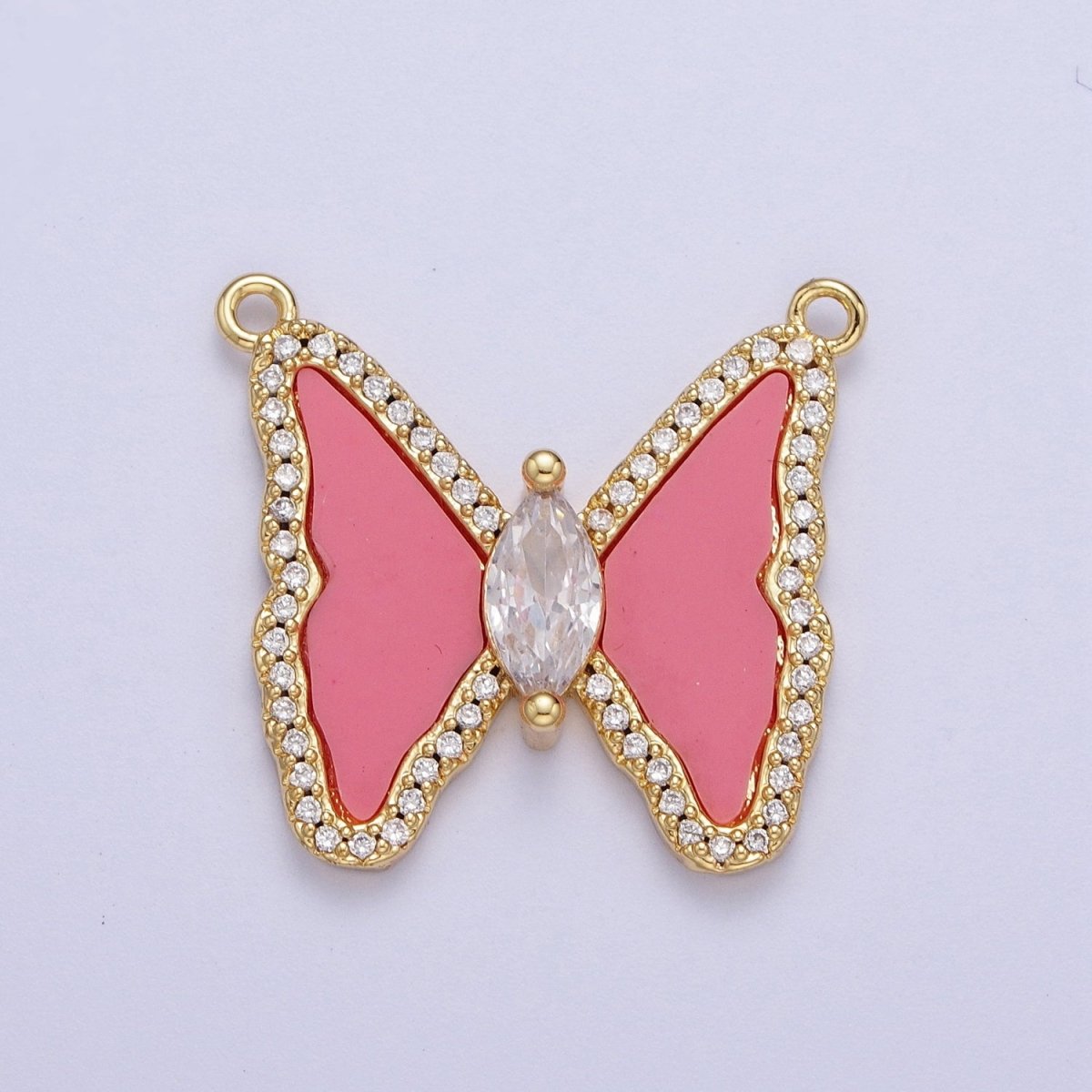 33mm Pink Quartz, Turquoise, Shell Pearl Micro Paved CZ Butterfly Connector | F066 F103 F781