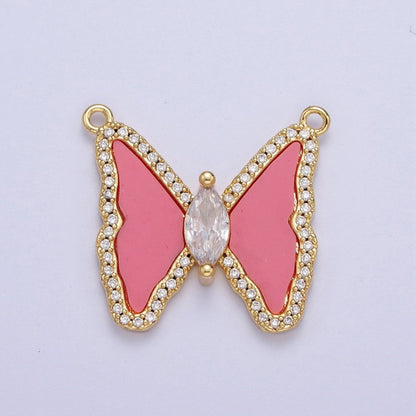 33mm Pink Quartz, Turquoise, Shell Pearl Micro Paved CZ Butterfly Connector | F066 F103 F781