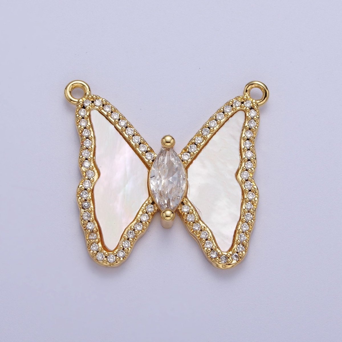 33mm Pink Quartz, Turquoise, Shell Pearl Micro Paved CZ Butterfly Connector | F066 F103 F781
