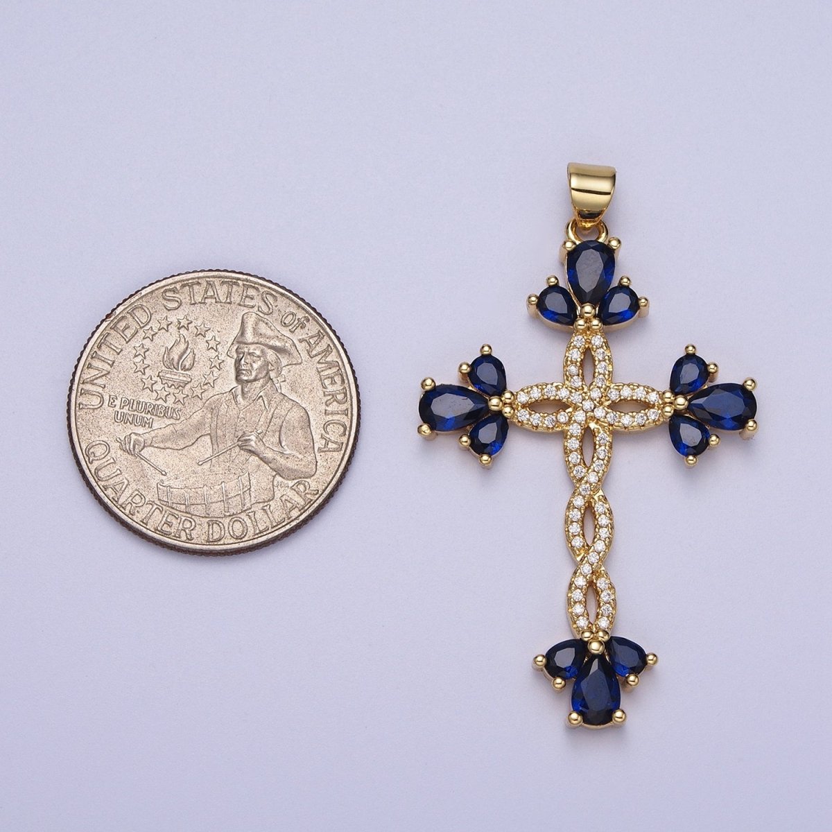 Micro Paved Marquise Religious Cross Twist Gold Pendant I-440 I-447 I-508 I-535