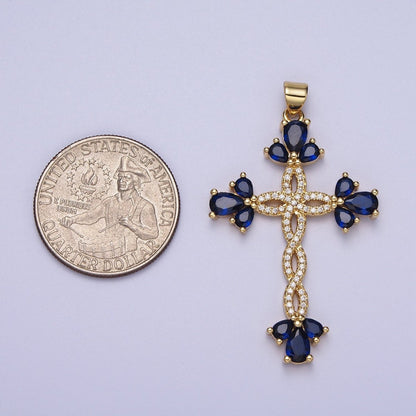 Micro Paved Marquise Religious Cross Twist Gold Pendant I-440 I-447 I-508 I-535