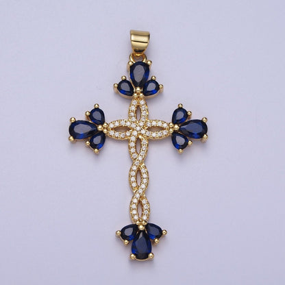 Micro Paved Marquise Religious Cross Twist Gold Pendant I-440 I-447 I-508 I-535