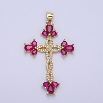 Micro Paved Marquise Religious Cross Twist Gold Pendant I-440 I-447 I-508 I-535