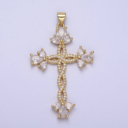 Micro Paved Marquise Religious Cross Twist Gold Pendant I-440 I-447 I-508 I-535