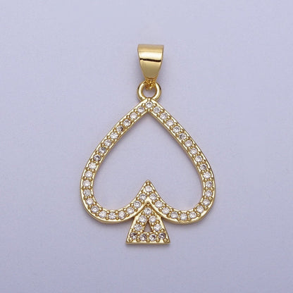 Micro Paved Open Spade Card Gold Pendant H-259