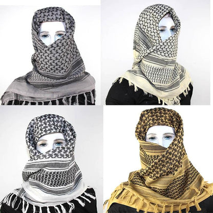 Military Arab Keffiyeh Shemagh Scarf Cotton Winter Shawl Neck Warmer Cover Head Wrap Windproof Tactical Camping Scarf Men Women Shemagh Keffiyeh Men Arab Kufiyah Keffiyeh Arabic Muslim Head Wrap Men Scarf Shawl