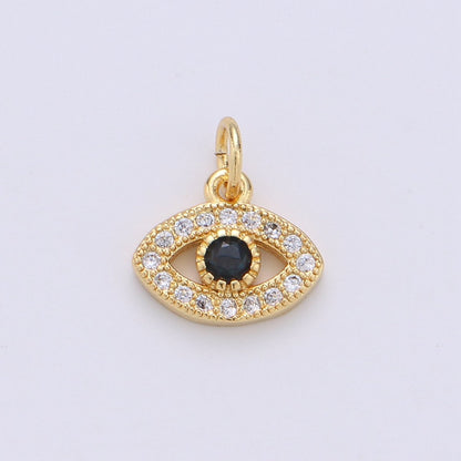 Mini 14k Gold Fill Evil Eye Charm Protection Necklace Micro Pave CZ Cubic Zirconia Tiny Blue Evil Eye charm for bracelet earring supply | D-230