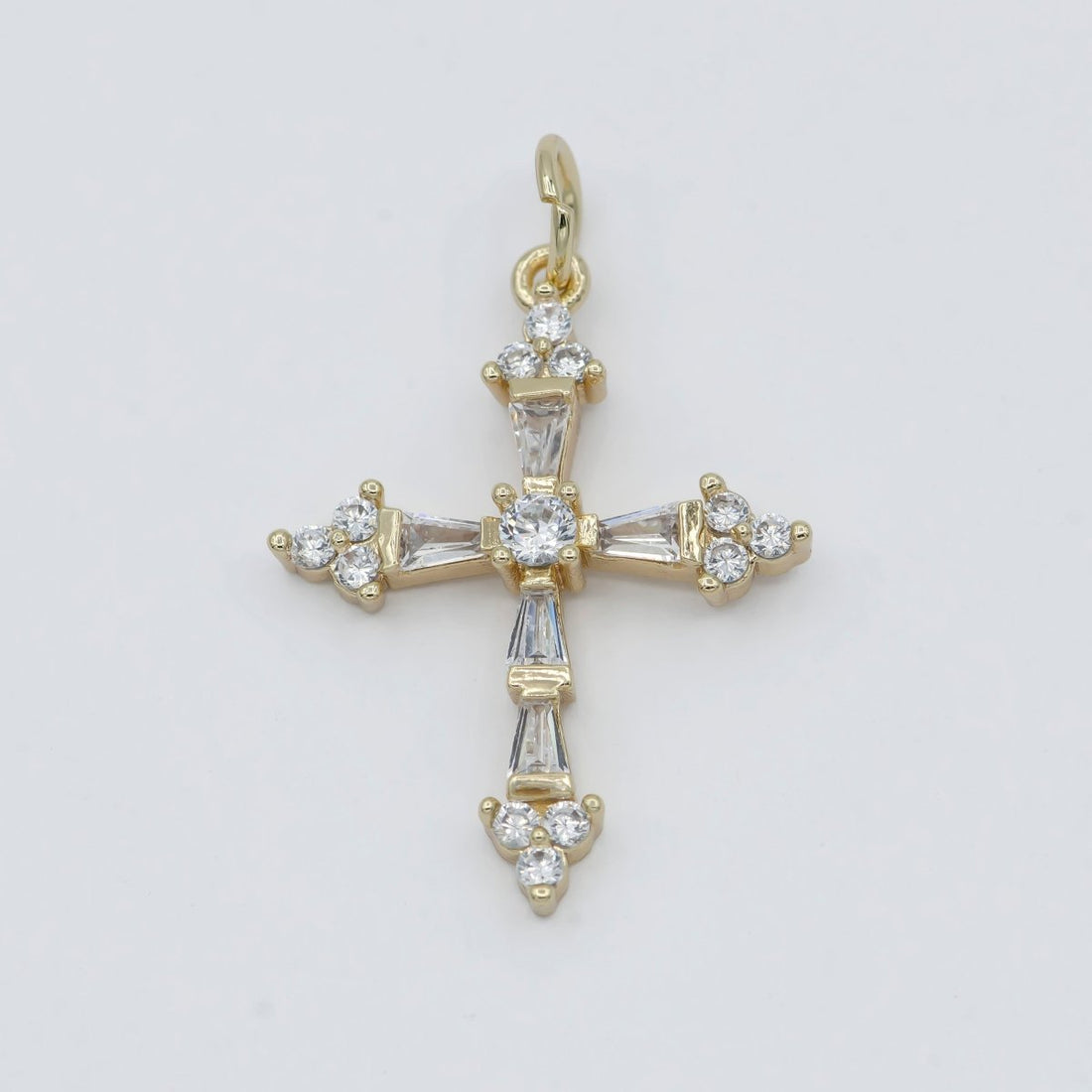 Mini 14k Gold Filled Cross Pendant, Cubic Micro Pave Baguette cross charm CZ Pendant Religious Necklace Pendant Jewelry Making E-604